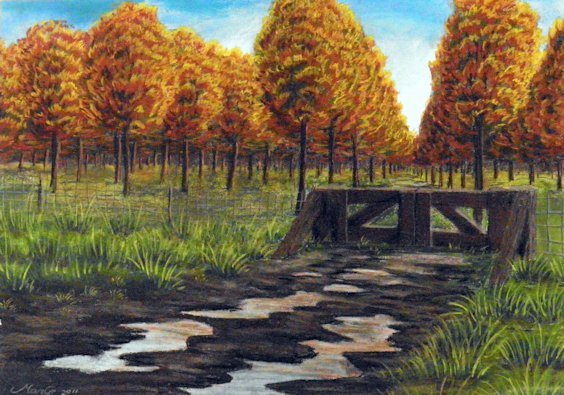 Golden Trees pastel landschap