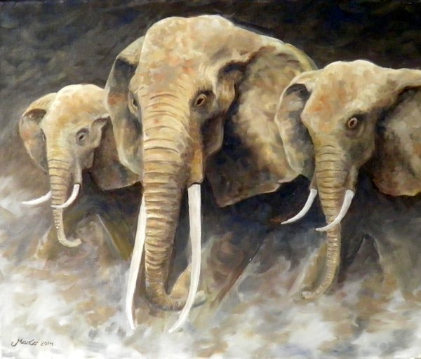 Wildlife schilderij van Afrikaanse oliefanten.